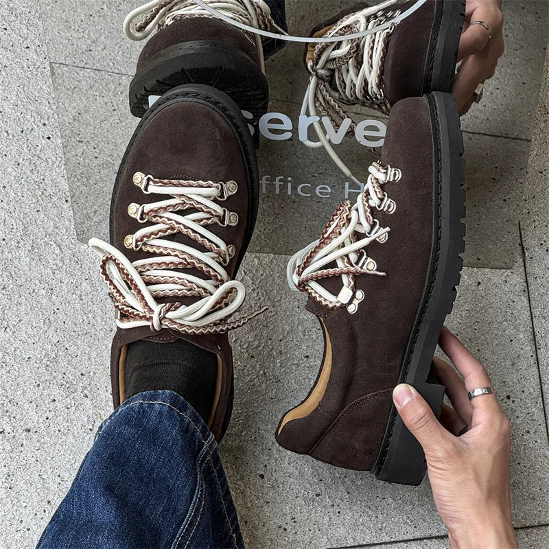 Chaussures Derby Mixte 2025 - Daim Cuir Unisexe Semelle Épaisse