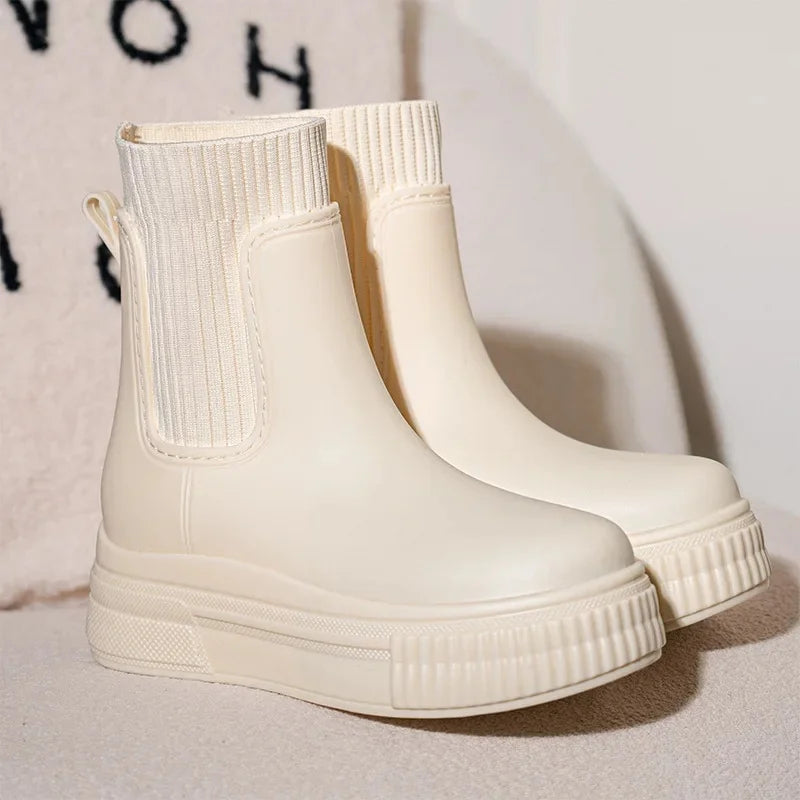 Bottes Pluie Femme Chelsea - Imperméables Semelle Épaisse Tendance
