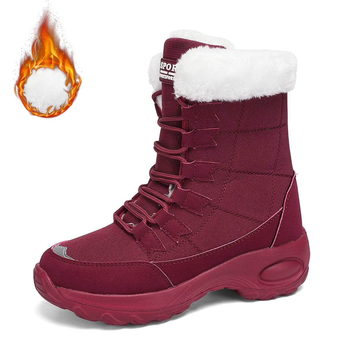 Bottes Neige Femme - Mi-Mollet Imperméables Lacets Chaudes Hiver