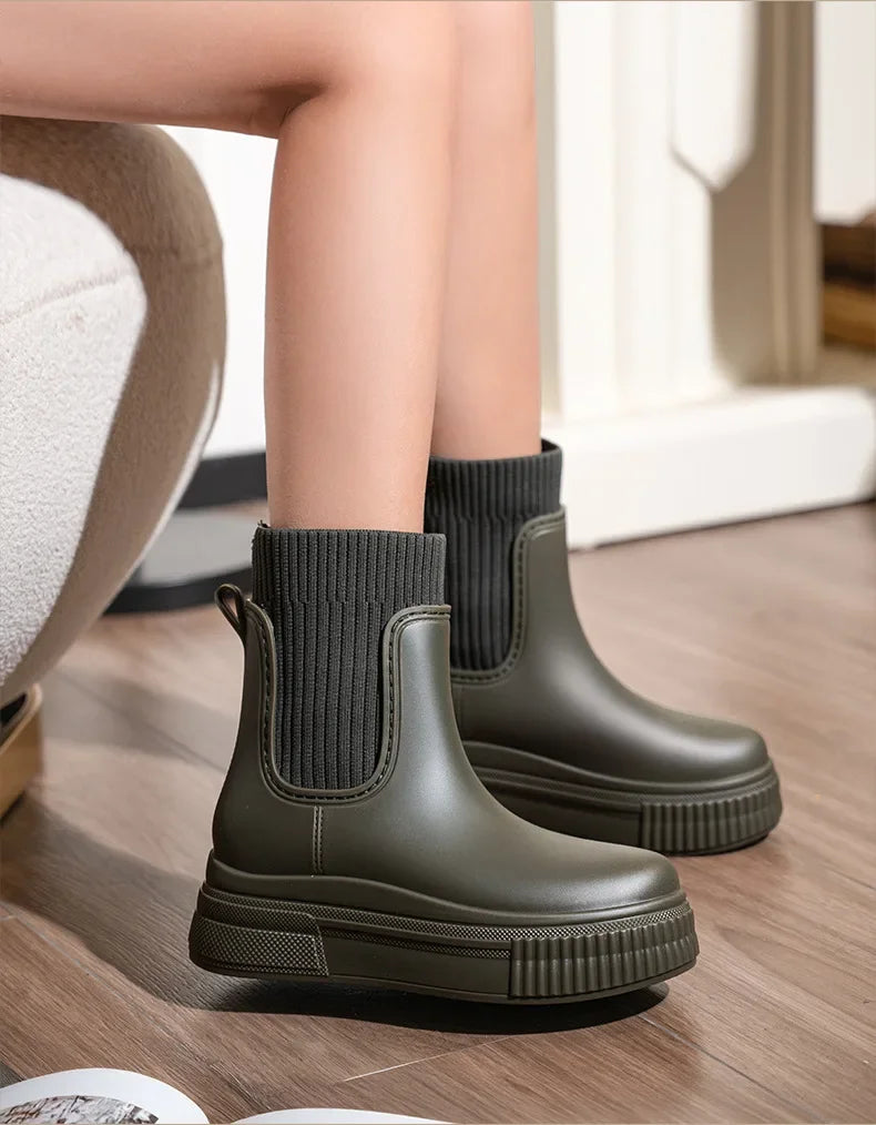 Bottes Pluie Femme Chelsea - Imperméables Semelle Épaisse Tendance