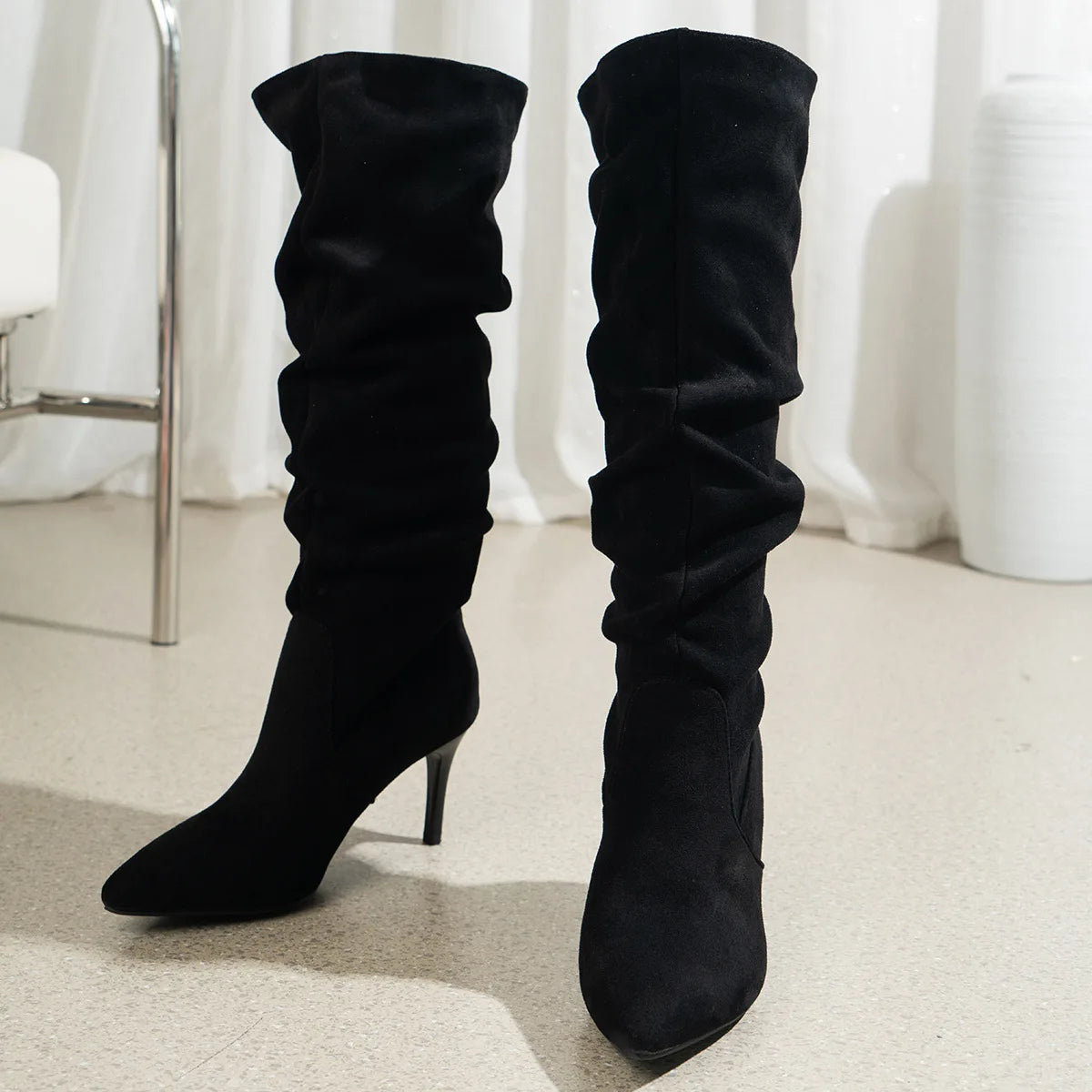 Bottes Hautes Femme - Talons Aiguilles Genou Daim Automne Hiver