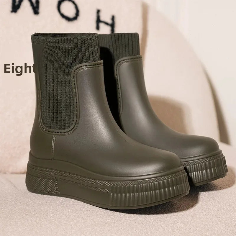 Bottes Pluie Femme Chelsea - Imperméables Semelle Épaisse Tendance