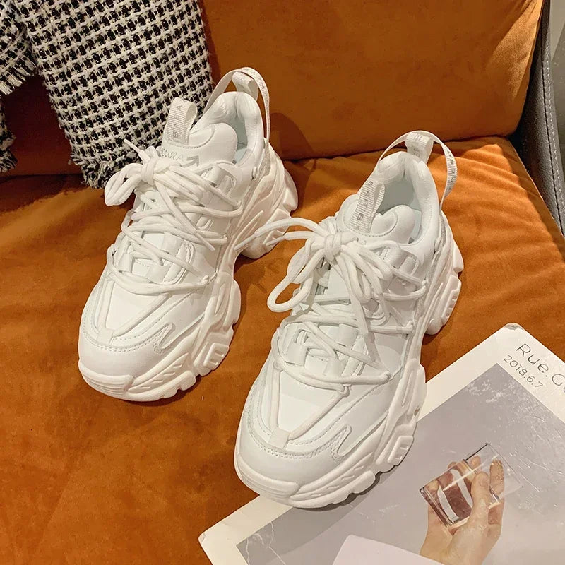 Sneakers Femme Plateforme Blanches - Compensées Cuir Casual Tendance