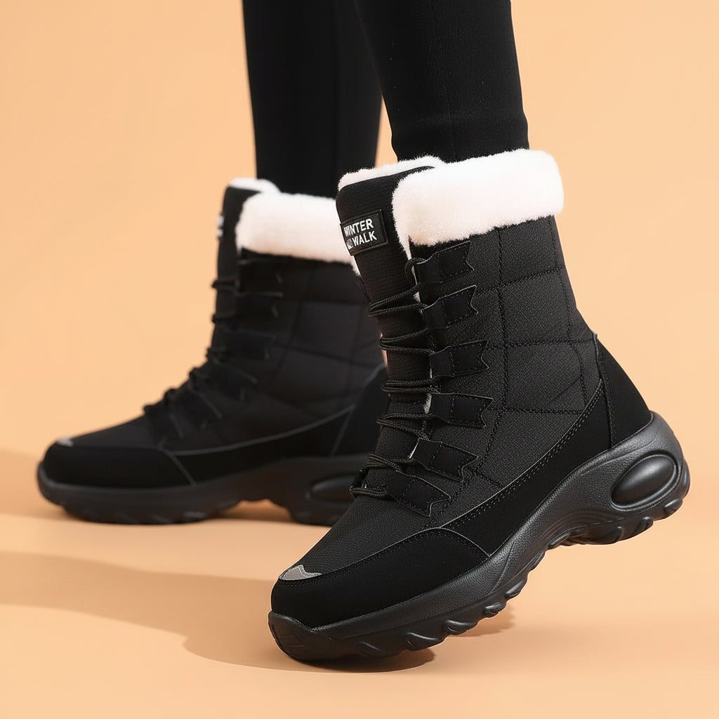 Bottes Neige Femme - Mi-Mollet Imperméables Lacets Chaudes Hiver