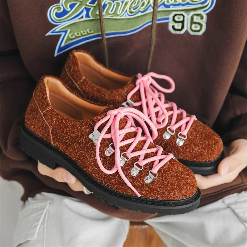 Chaussures Derby Mixte 2025 - Daim Cuir Unisexe Semelle Épaisse