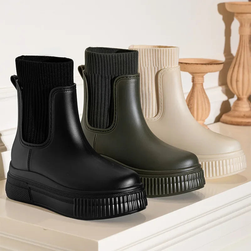 Bottes Pluie Femme Chelsea - Imperméables Semelle Épaisse Tendance