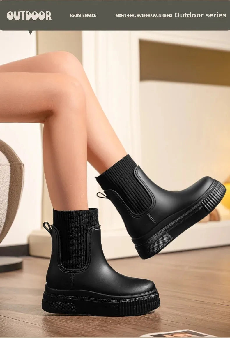 Bottes Pluie Femme Chelsea - Imperméables Semelle Épaisse Tendance