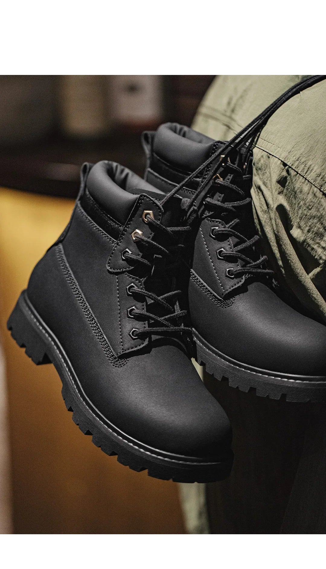 Bottes Homme Mi-Mollet Noires - Fourrées Travail Outdoor Rétro