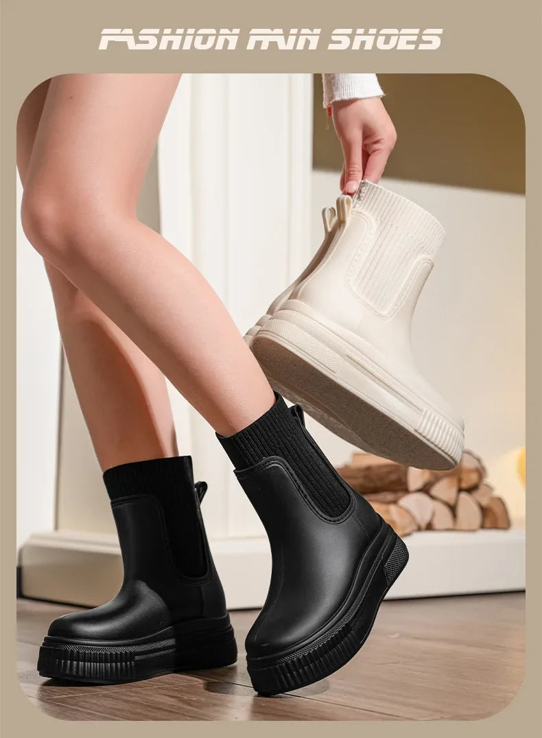 Bottes Pluie Femme Chelsea - Imperméables Semelle Épaisse Tendance
