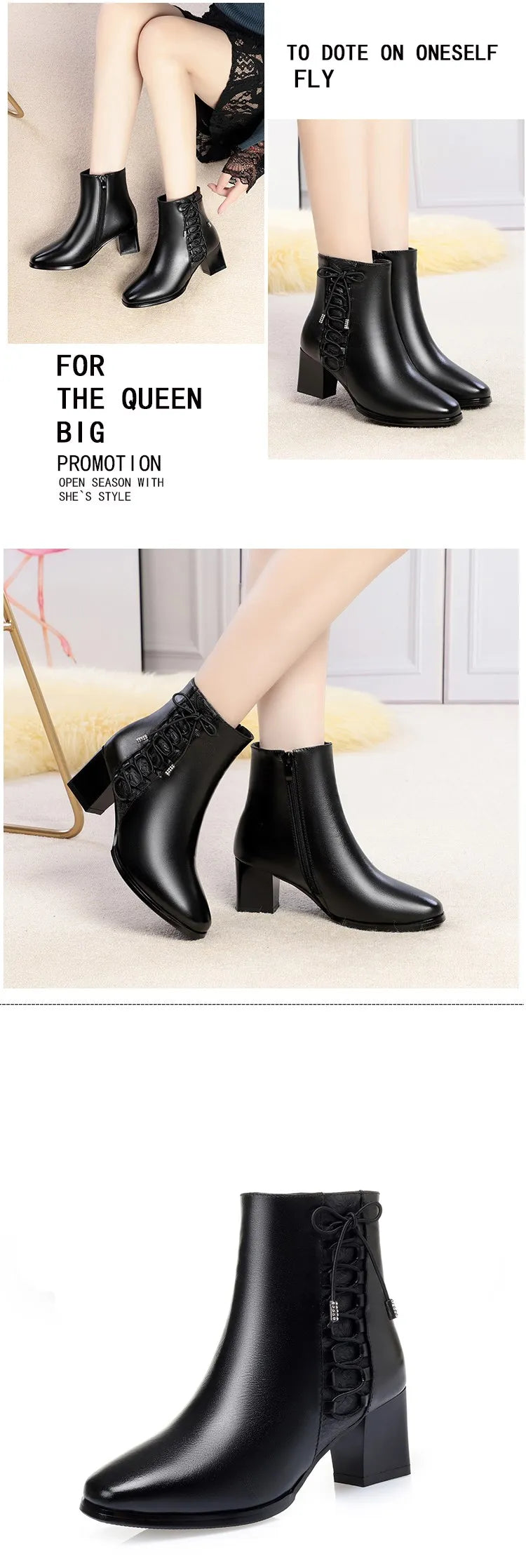 Bottines Femme Cuir Hiver - Fourrées Laine Chaudes Talons Moyens