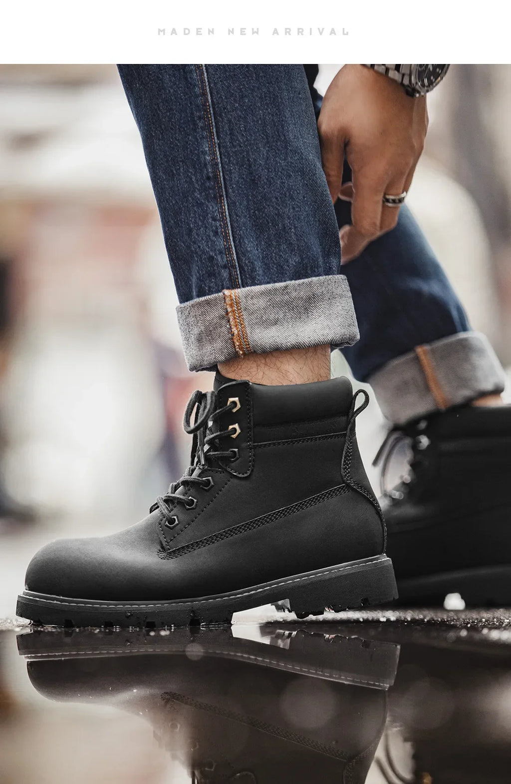 Bottes Homme Mi-Mollet Noires - Fourrées Travail Outdoor Rétro